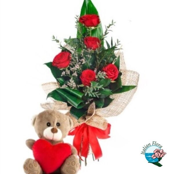 Bouquet di rose rosse con Peluche