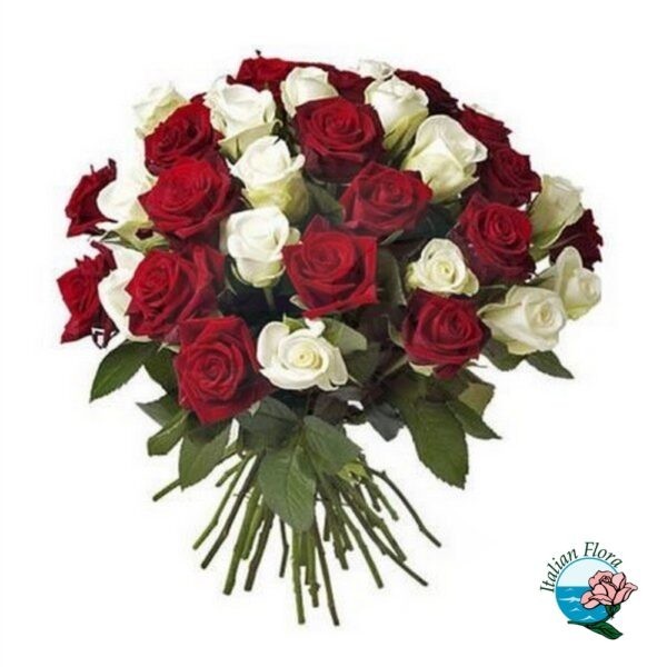 Bouquet di roselline bianche e rosse